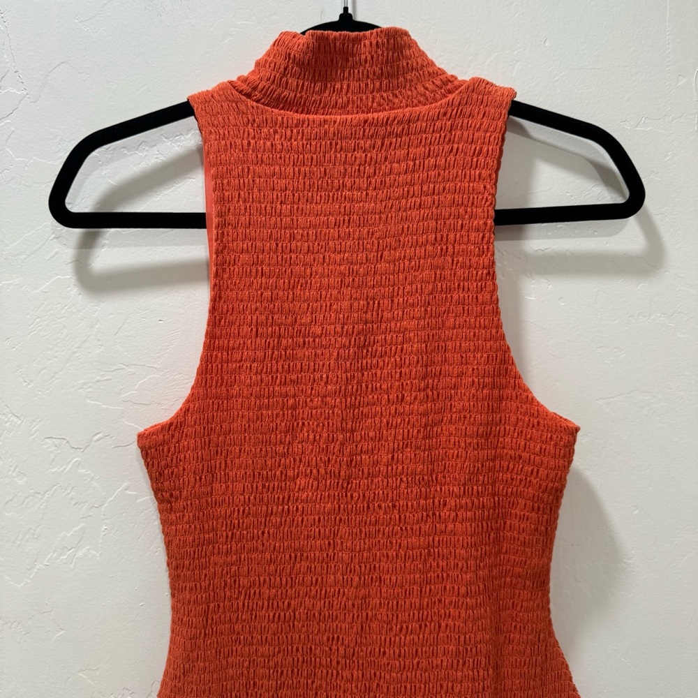 NWT Anthropologie Sleeveless Mock-Neck Textured Midi Dress Orange Red Women's M - Picture 9 of 16